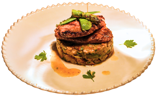 Costeletas de Borrego em Migas de Espargos